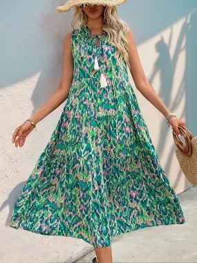 🌼 Perfee Tassel Printed Tie Neck Sleeveless Dress 🌼