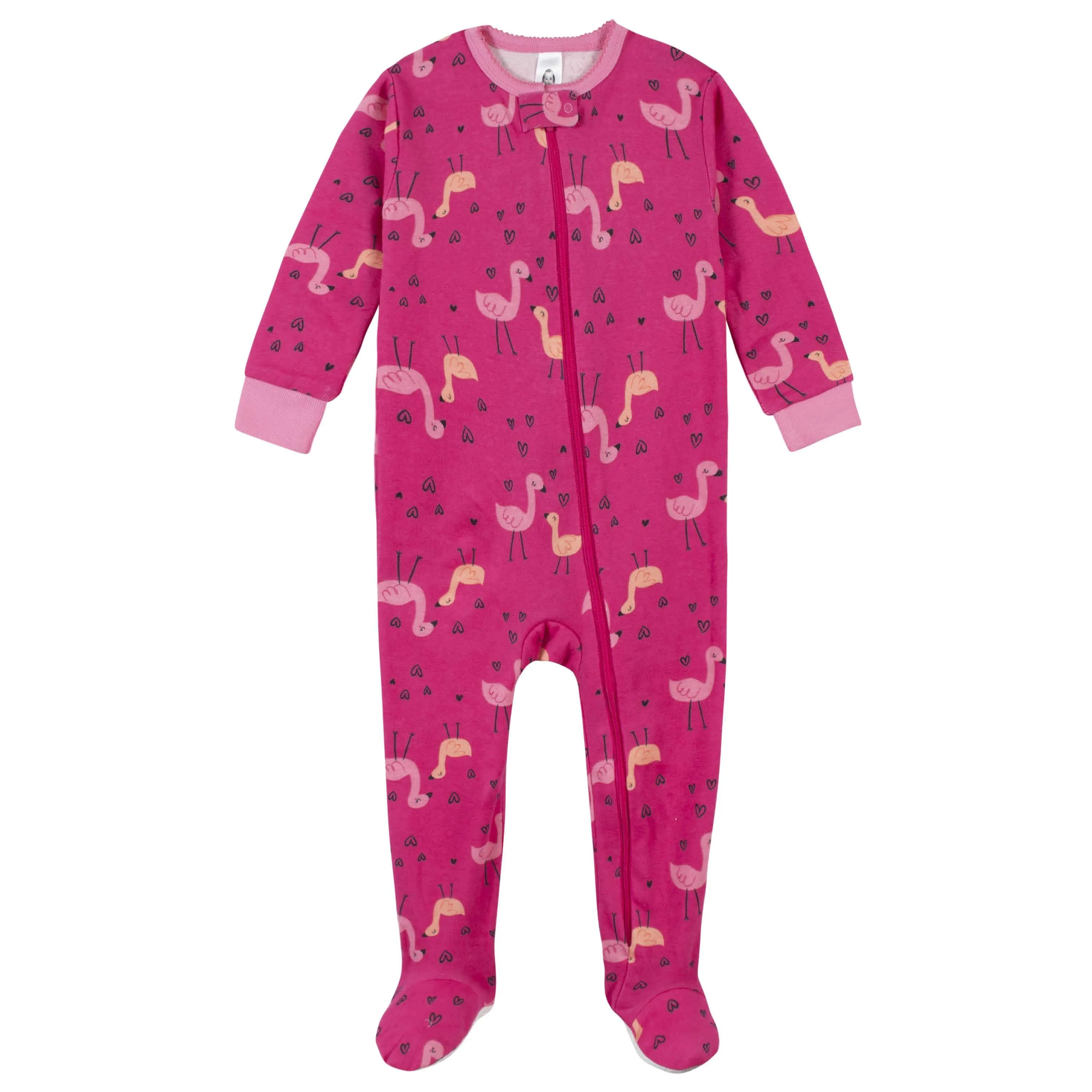 2-Pack Girls Flamingo Snug Fit Footed Cotton Pajamas