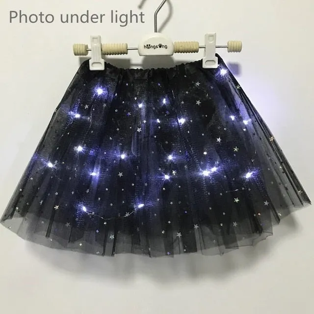 2020 new Light LED Girl Kids Clothes Star Tutu Skirt Princess Party Tutus Tulle Pettiskirt Child Ballet Dance Halloween black