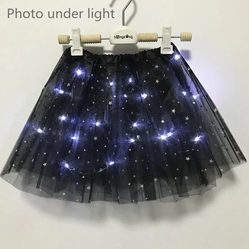 2020 new Light LED Girl Kids Clothes Star Tutu Skirt Princess Party Tutus Tulle Pettiskirt Child Ballet Dance Halloween black