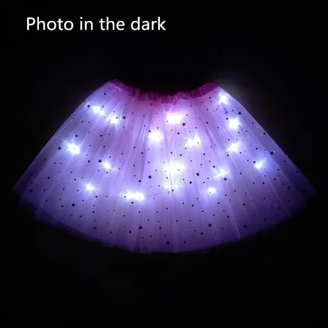 2020 new Light LED Girl Kids Clothes Star Tutu Skirt Princess Party Tutus Tulle Pettiskirt Child Ballet Dance Halloween black