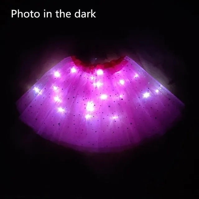 2020 new Light LED Girl Kids Clothes Star Tutu Skirt Princess Party Tutus Tulle Pettiskirt Child Ballet Dance Halloween black