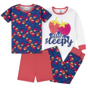 4-Piece Girls Berries Snug Fit Cotton Pajamas