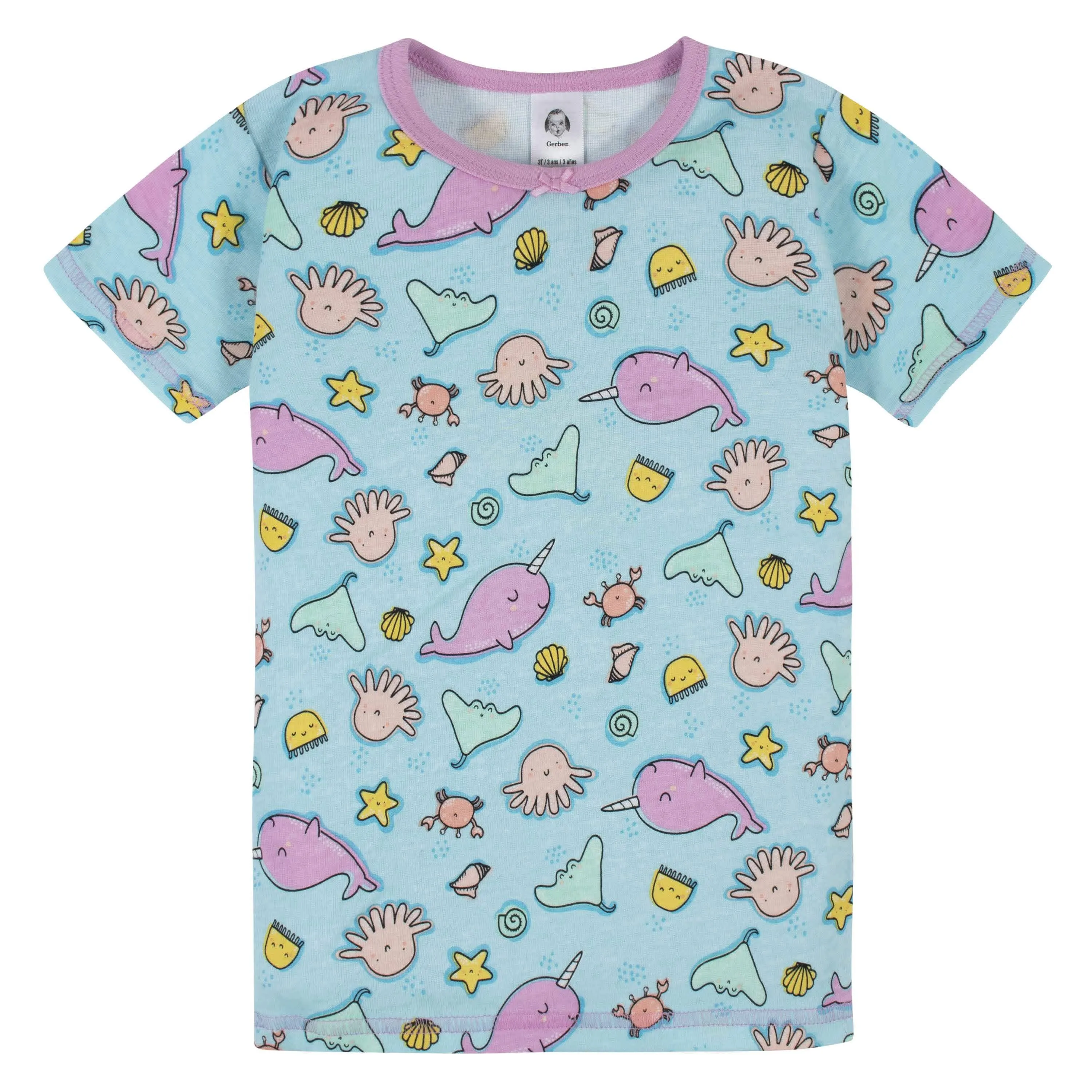 4-Piece Girls Narwhal Snug Fit Cotton Pajamas