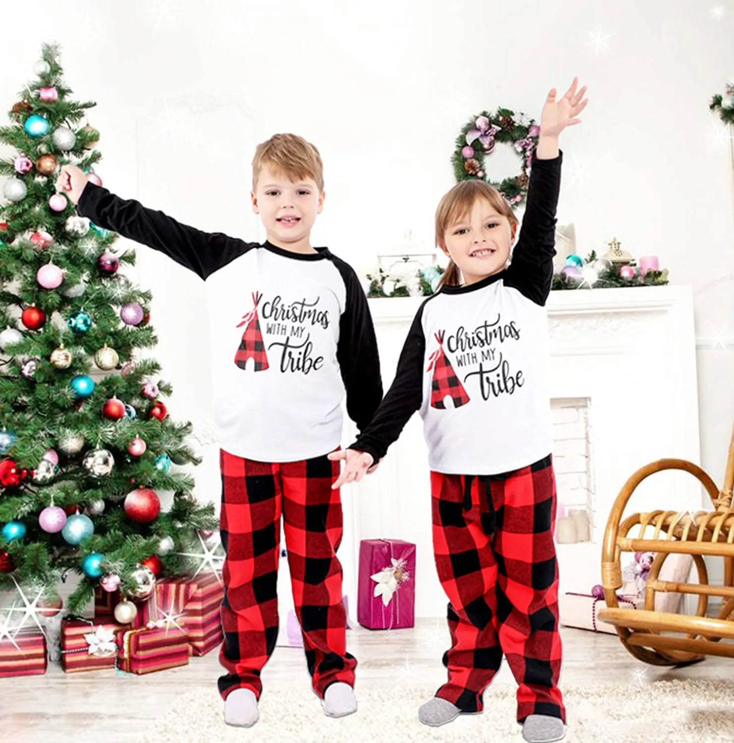 ANGELGGH Matching Christmas Pajamas for Family, Cute Vacation PJs Sets for Couples/Women/Men, Xmas 2 Piece Jammies Sleepwear (Youth, 2-3T, Black White)