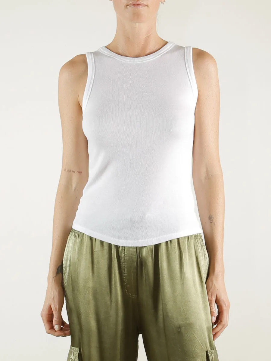 Athena Hi-Neck Tank in Lightweight Rib - White