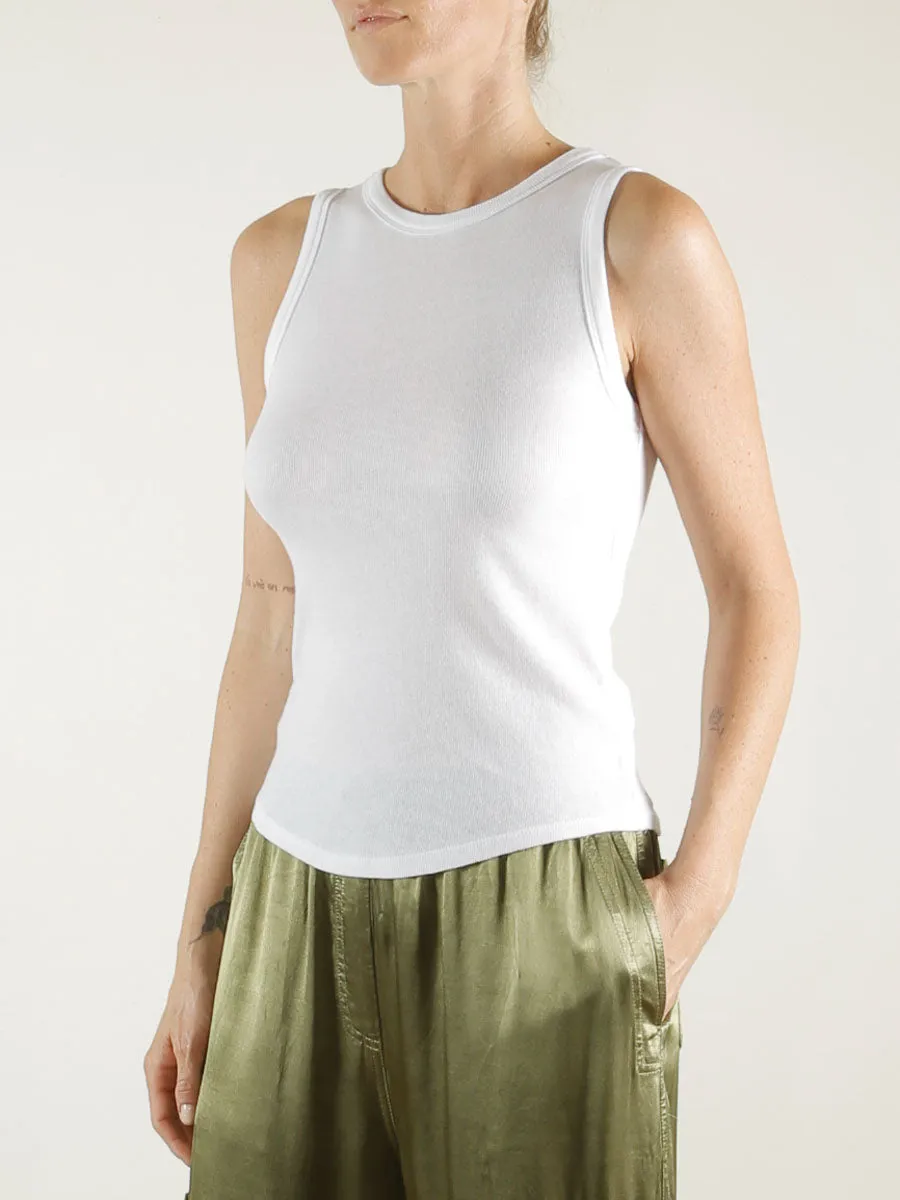 Athena Hi-Neck Tank in Lightweight Rib - White