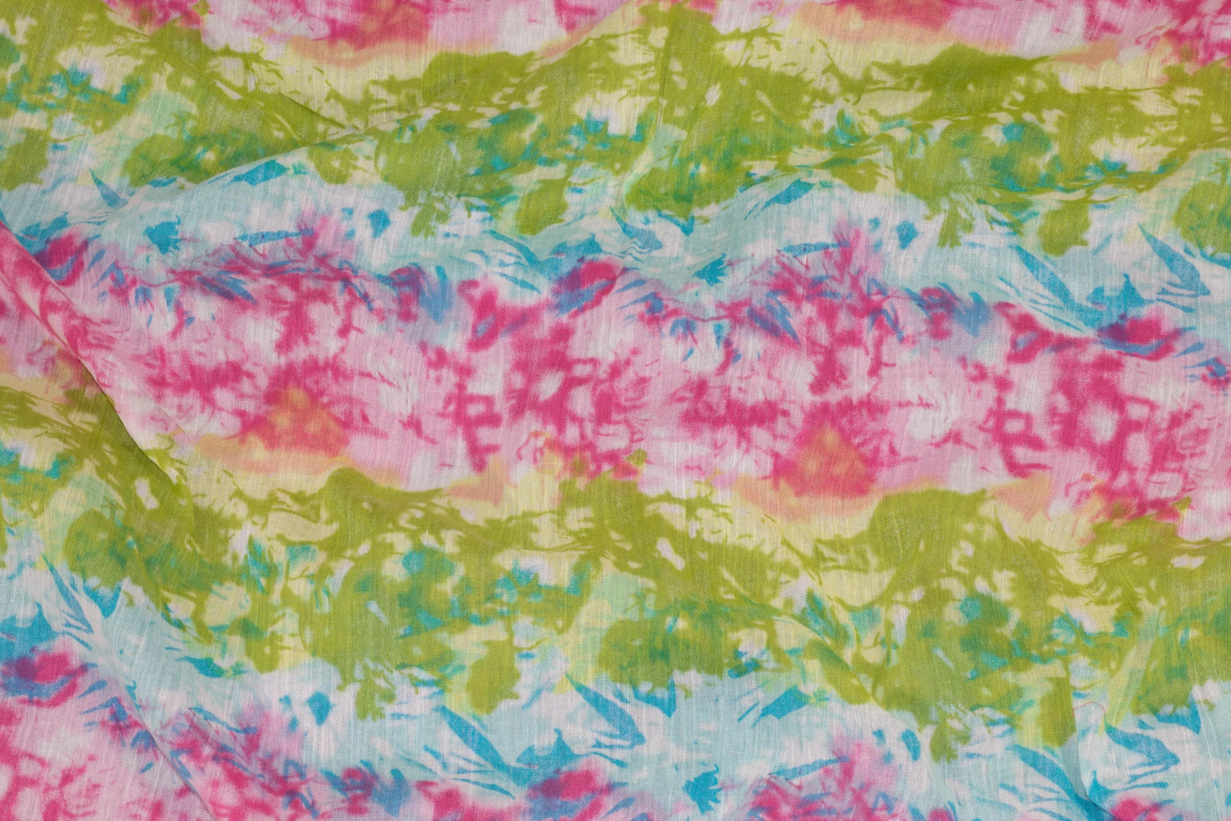 Blue, Pink, and Green Tie-Dye Crushed Cotton