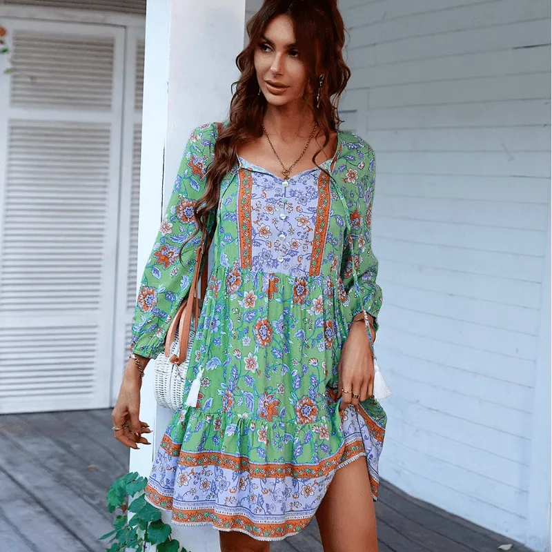 Bohemian Casual Vacation Style Short Dress