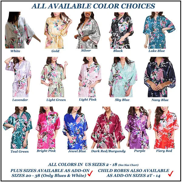 Bridesmaid Robe Set of 5, Floral, Womens Sizes 2-18, Mid Length