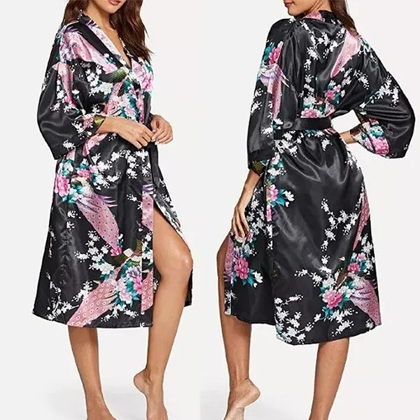 Bridesmaid Robe Set of 5, Floral, Womens Sizes 2-18, Mid Length