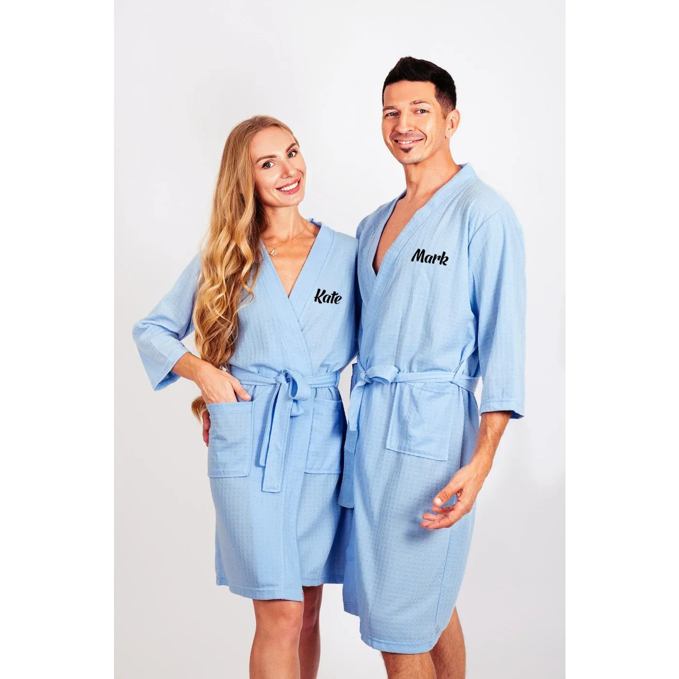 Customized Waffled Knit Robes for Bride and Groom - Honeymoon Robes - Vinyl