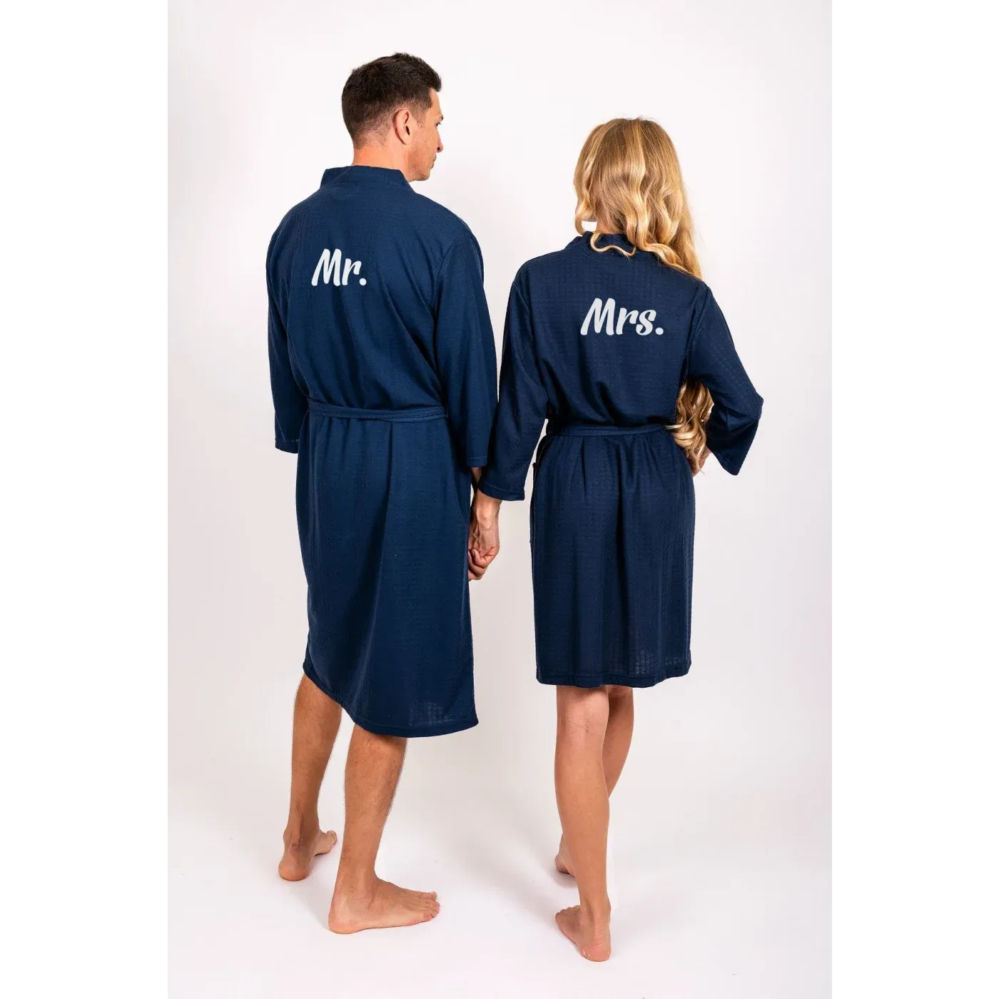 Customized Waffled Knit Robes for Bride and Groom - Honeymoon Robes - Vinyl