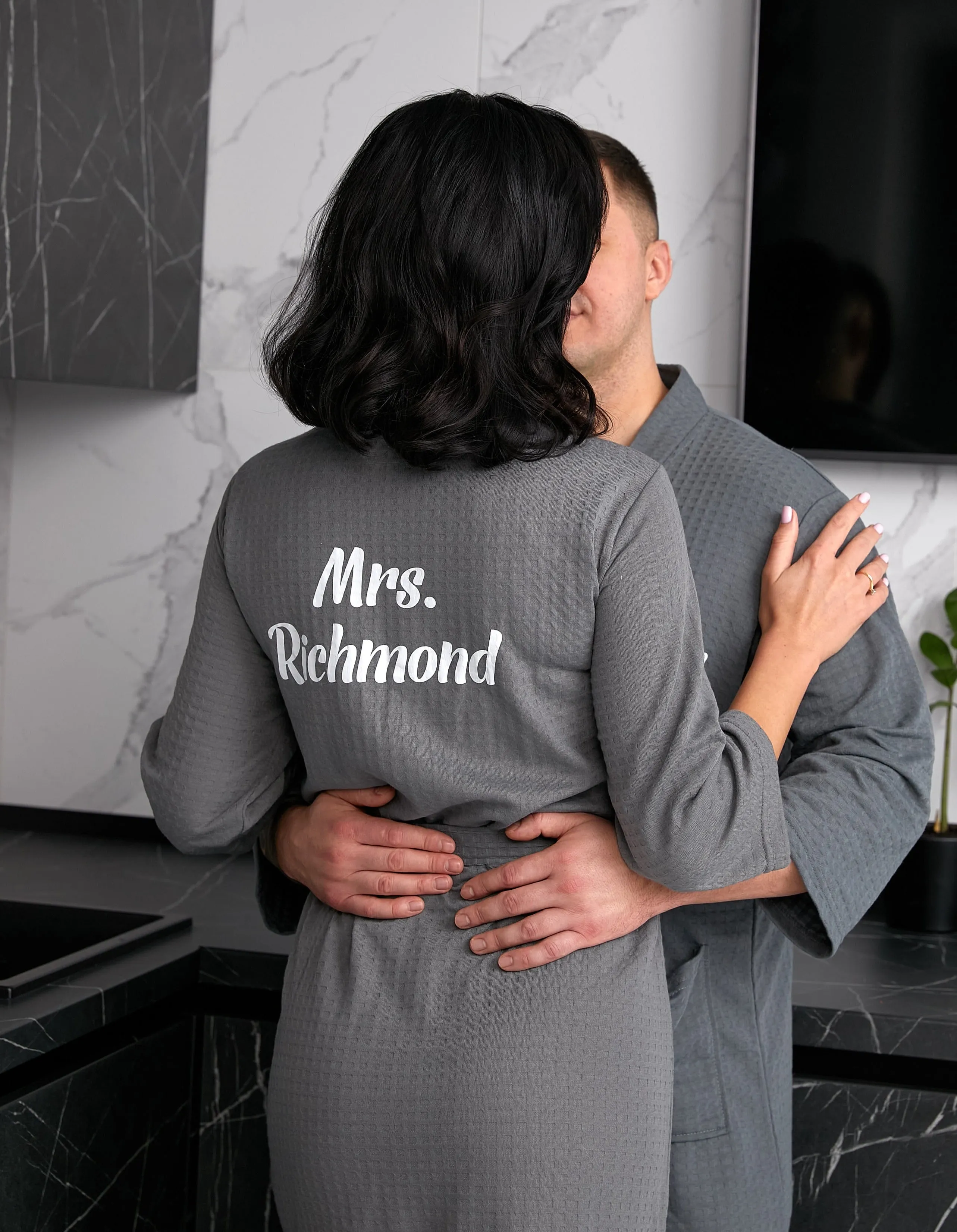 Customized Waffled Knit Robes for Bride and Groom - Honeymoon Robes - Vinyl