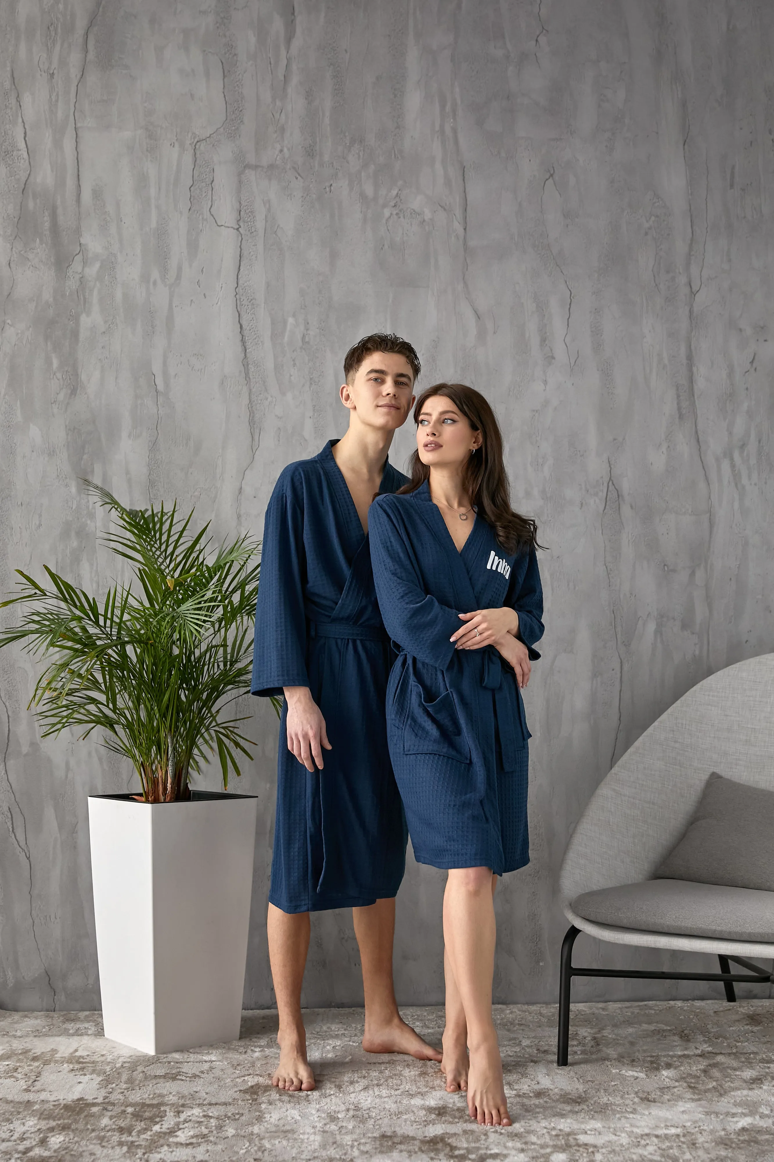 Customized Waffled Knit Robes for Bride and Groom - Honeymoon Robes - Vinyl