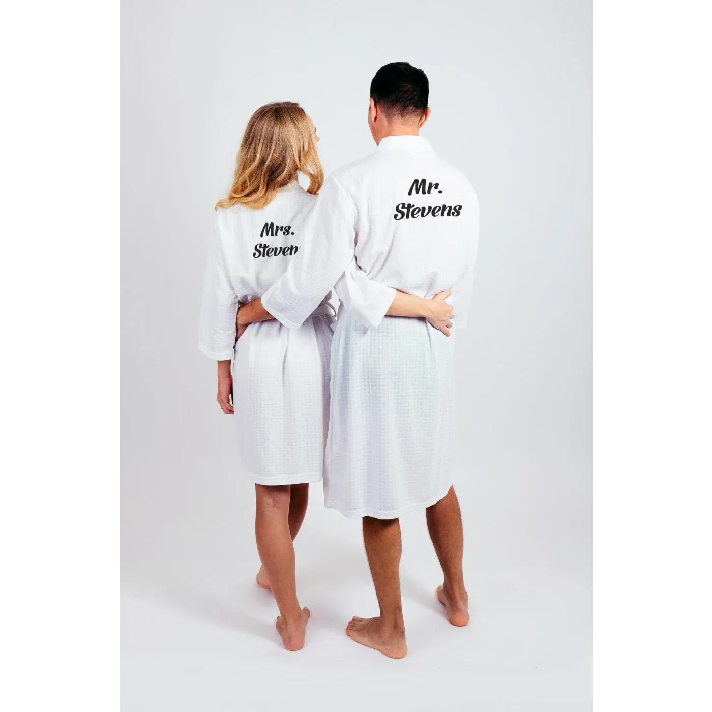 Customized Waffled Knit Robes for Bride and Groom - Honeymoon Robes - Vinyl