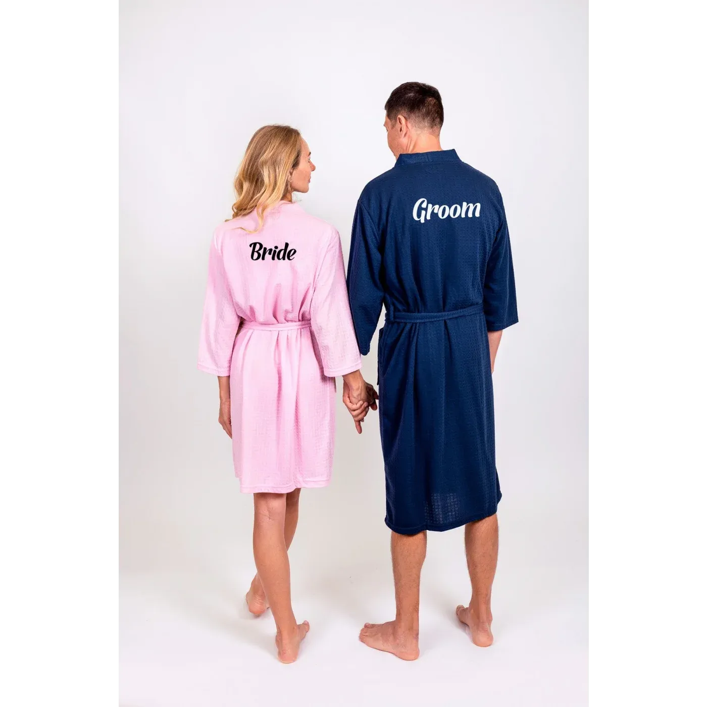 Customized Waffled Knit Robes for Bride and Groom - Honeymoon Robes - Vinyl