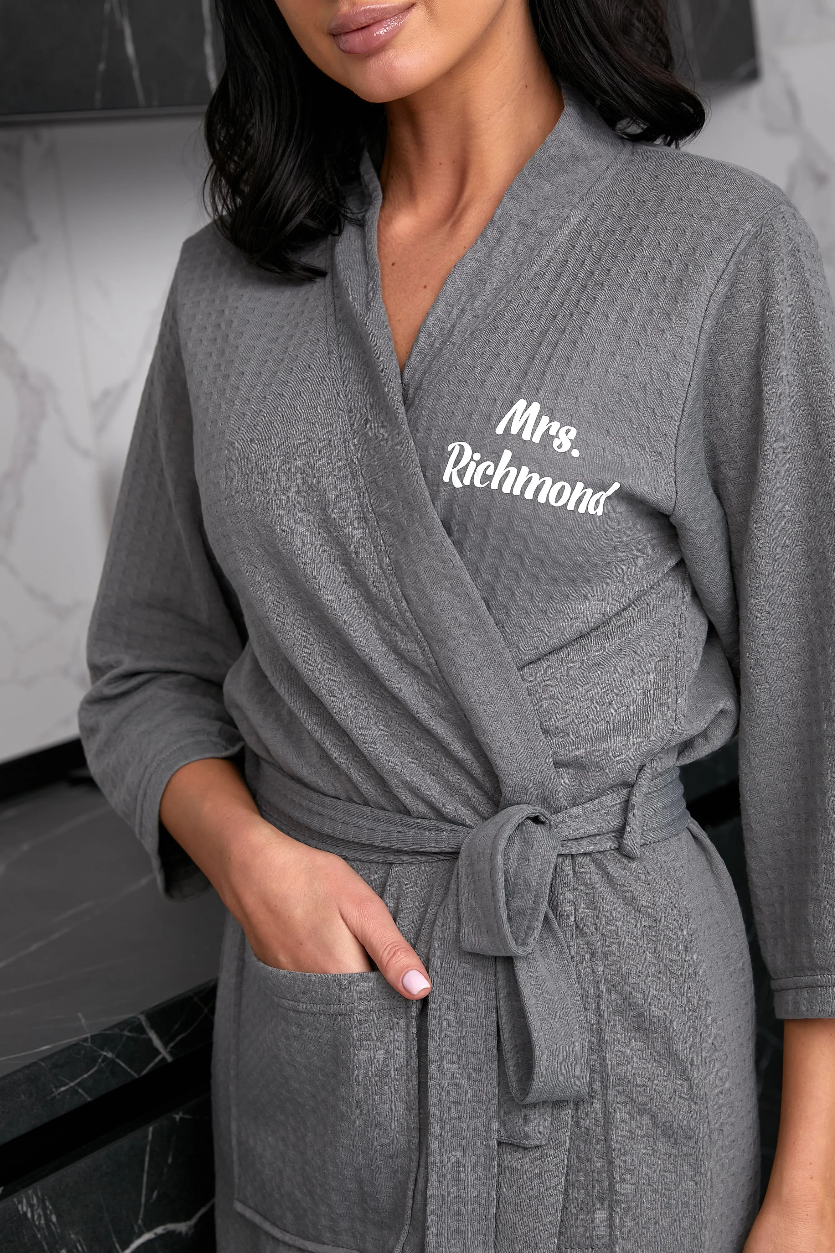 Customized Waffled Knit Robes for Bride and Groom - Honeymoon Robes - Vinyl