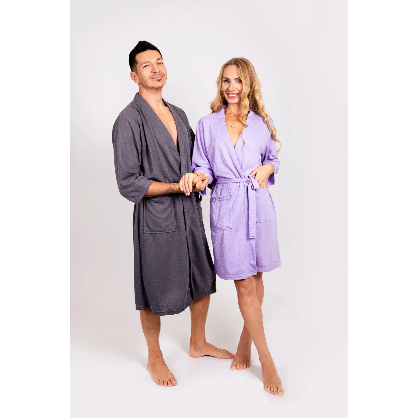 Customized Waffled Knit Robes for Bride and Groom - Honeymoon Robes - Vinyl