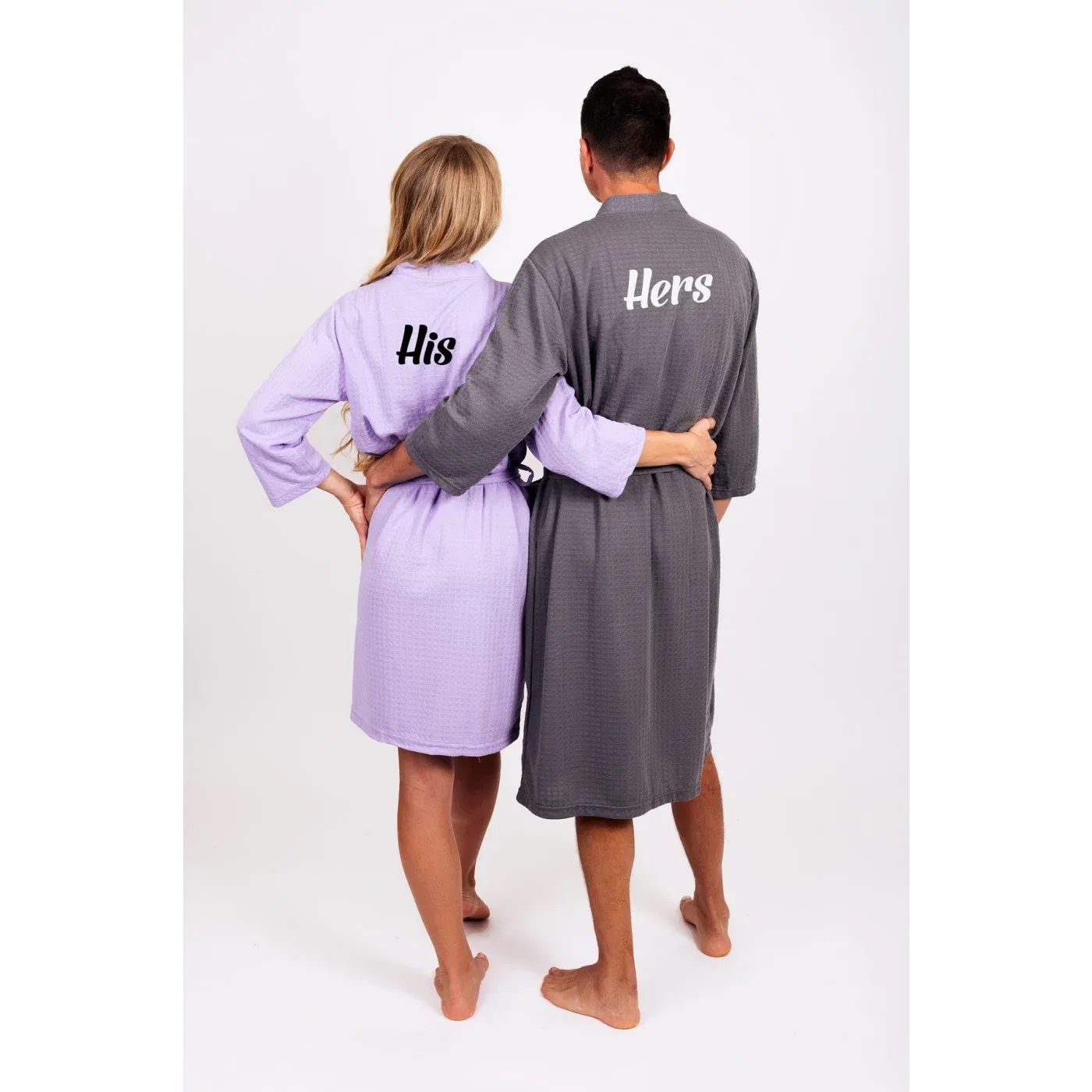 Customized Waffled Knit Robes for Bride and Groom - Honeymoon Robes - Vinyl