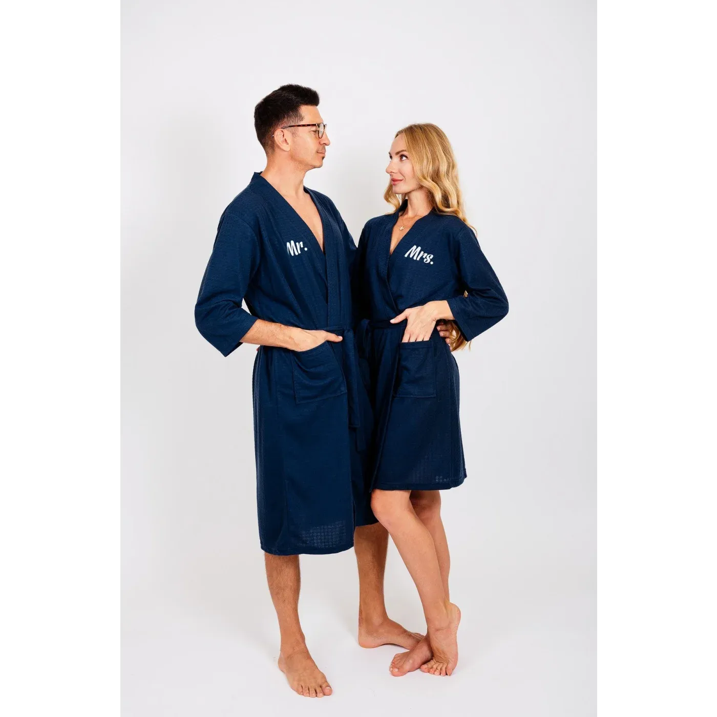 Customized Waffled Knit Robes for Bride and Groom - Honeymoon Robes - Vinyl