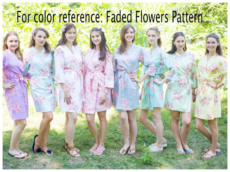 Dusty Purple Faded Flowers Pattern Bridesmaids Robes