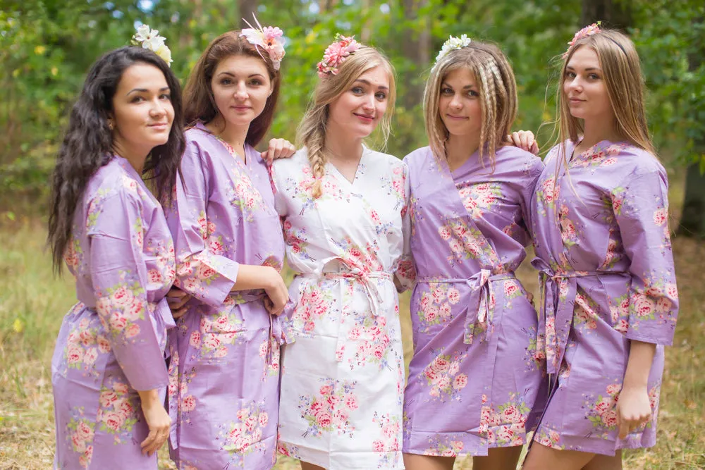 Dusty Purple Faded Flowers Pattern Bridesmaids Robes