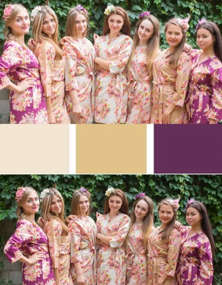 Eggplant, Tan, Champagne and Ivory Wedding Colors Bridesmaids Robes