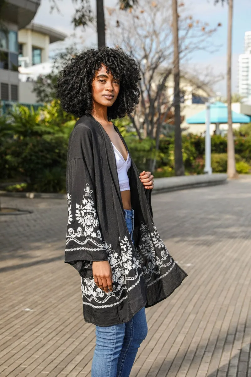 Embroidered Floral Vine Kimono