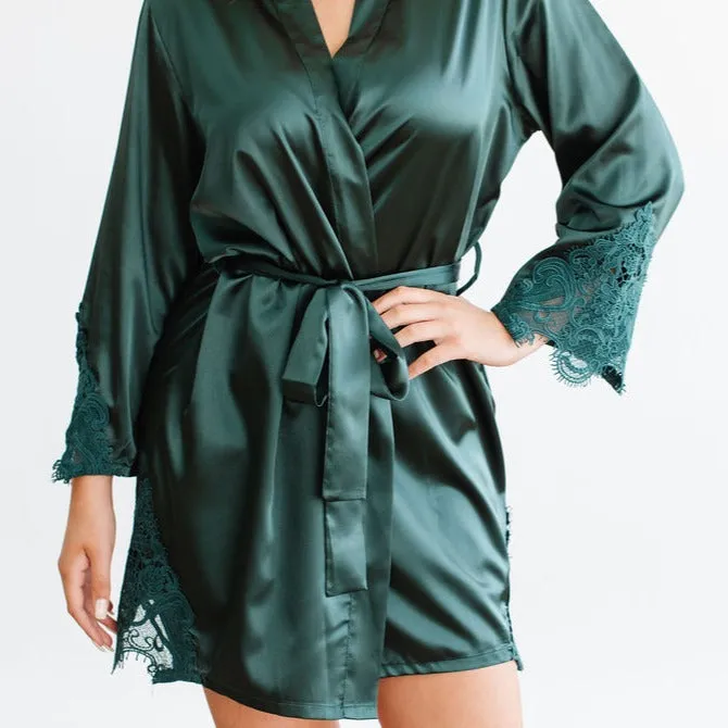 Emerald Satin Lace Robe