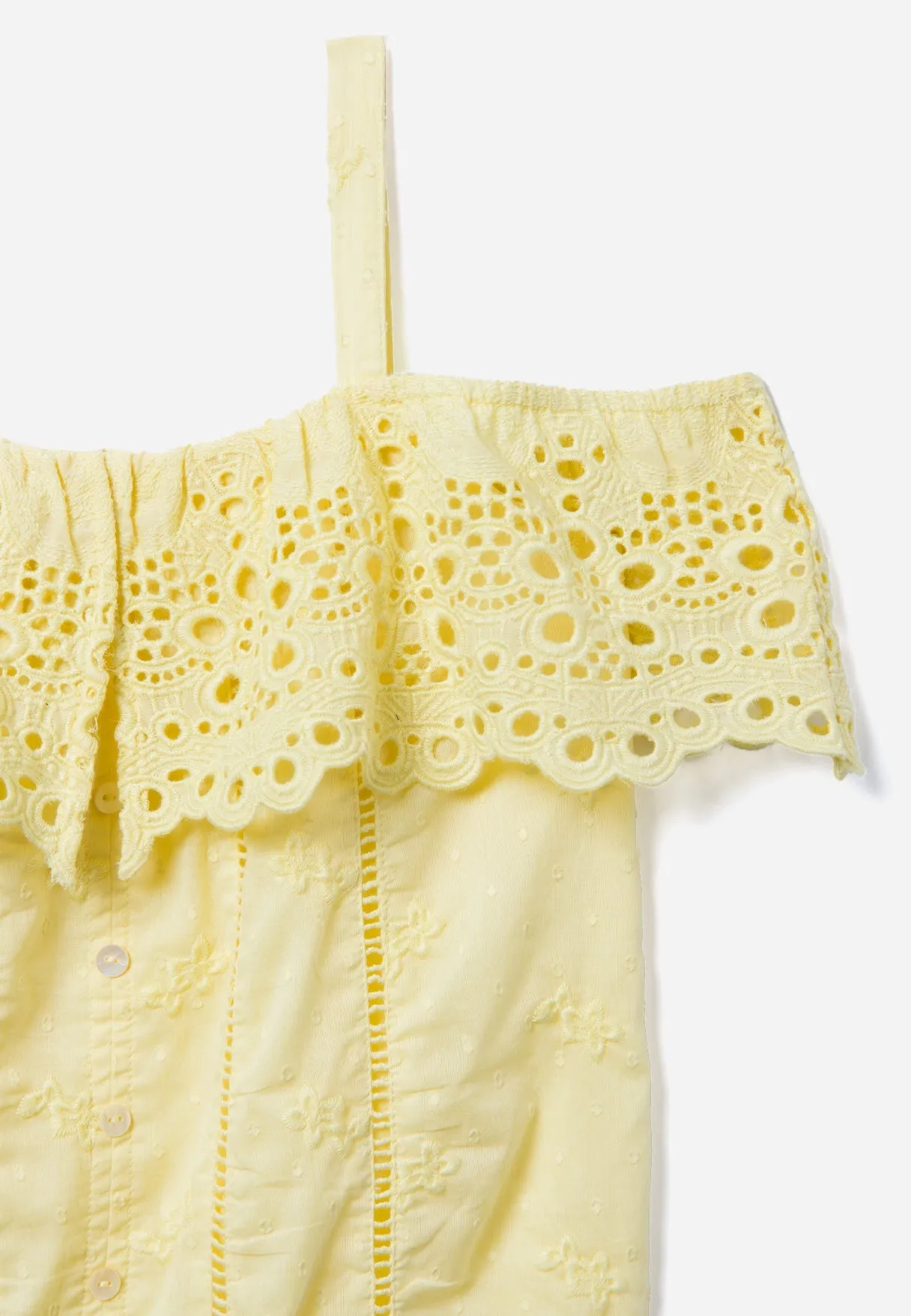 Eyelet Ruffle Button-Up Tank