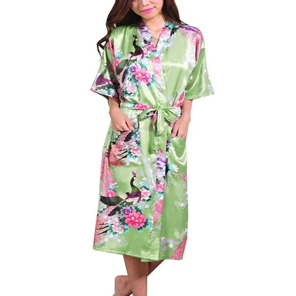 Floral Bride & Bridesmaid Robes, Womens & Child Sizes, Satin Feel, Mid-Length