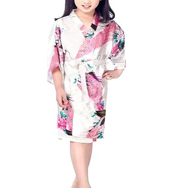 Floral Bride & Bridesmaid Robes, Womens & Child Sizes, Satin Feel, Mid-Length