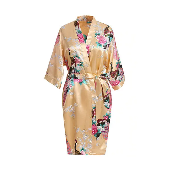 Floral Bride & Bridesmaid Robes, Womens & Child Sizes, Satin Feel, Mid-Length