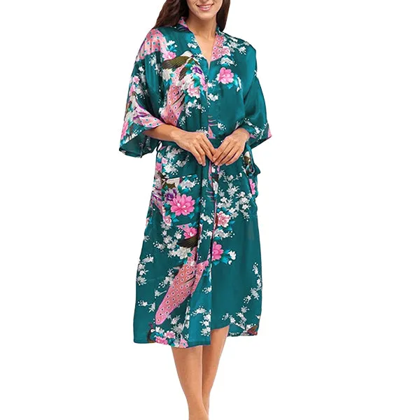 Floral Bride & Bridesmaid Robes, Womens & Child Sizes, Satin Feel, Mid-Length