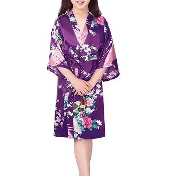 Floral Bride & Bridesmaid Robes, Womens & Child Sizes, Satin Feel, Mid-Length