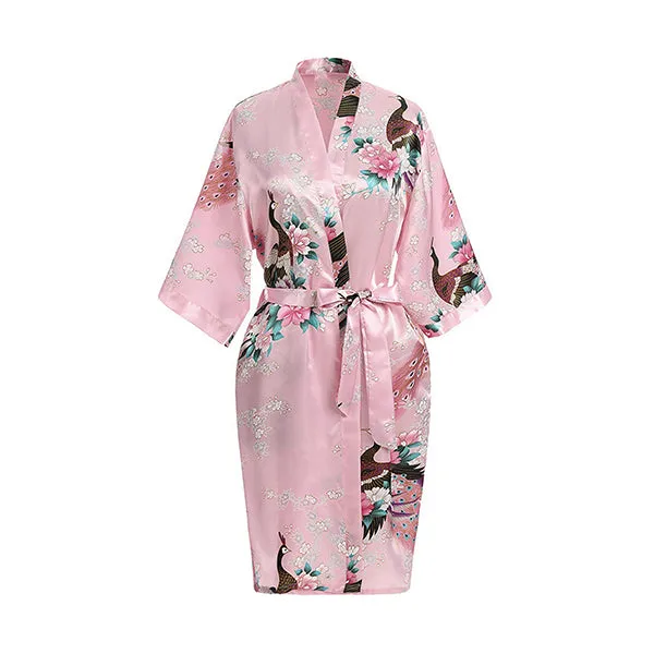 Floral Bride & Bridesmaid Robes, Womens & Child Sizes, Satin Feel, Mid-Length