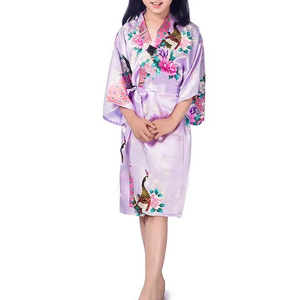 Floral Bride & Bridesmaid Robes, Womens & Child Sizes, Satin Feel, Mid-Length