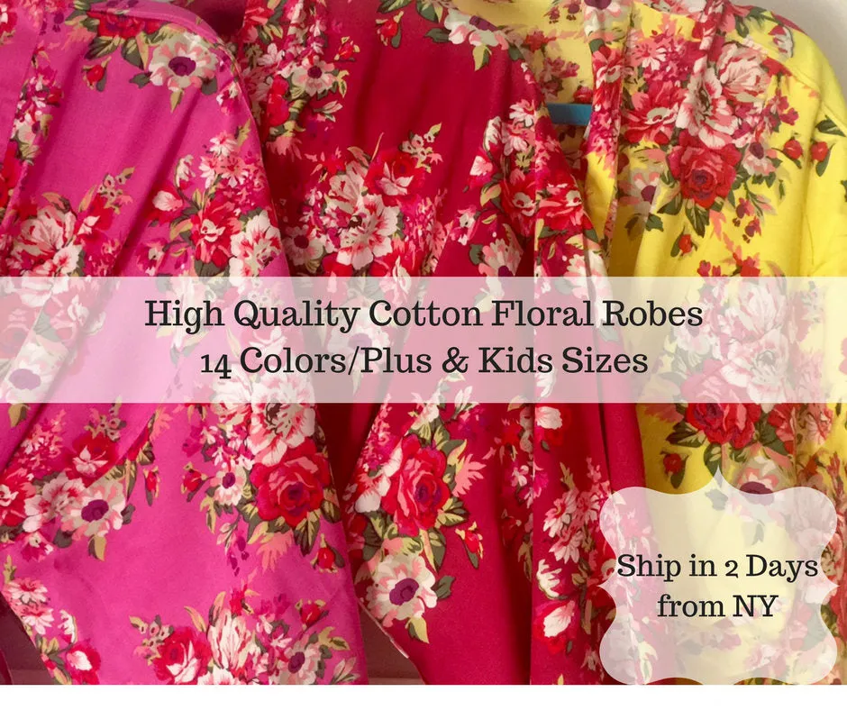 Floral Cotton Robes, Robes for Bridesmaids, Getting Ready Robes, Wedding Robes, Set of  Bridesmaid Robes, Bridesmaids Gifts, Kimono