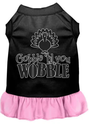 Gobble Til You Wobble Screen Print Dog Dress Black With Light Pink Lg