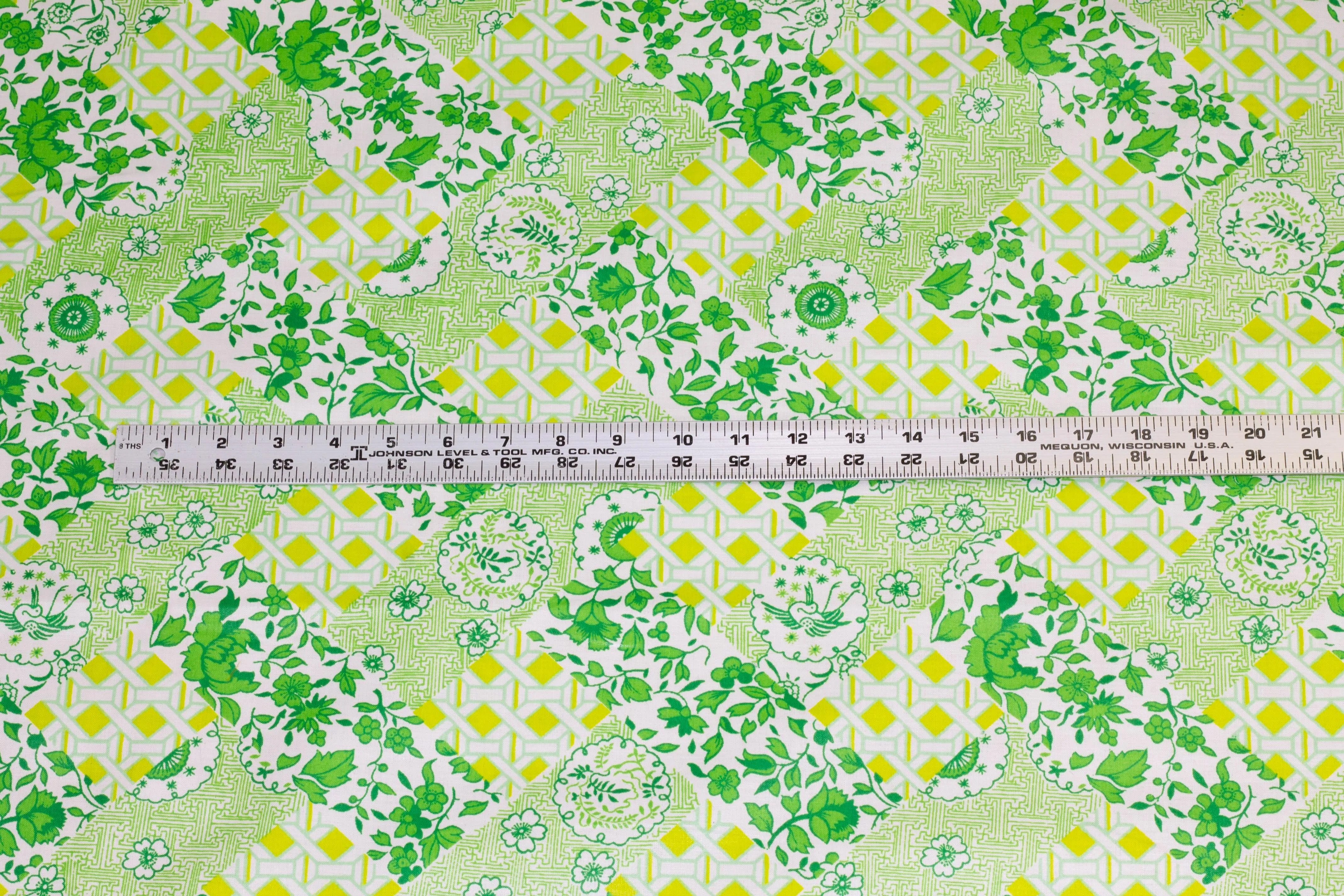 Green and White Floral Cotton