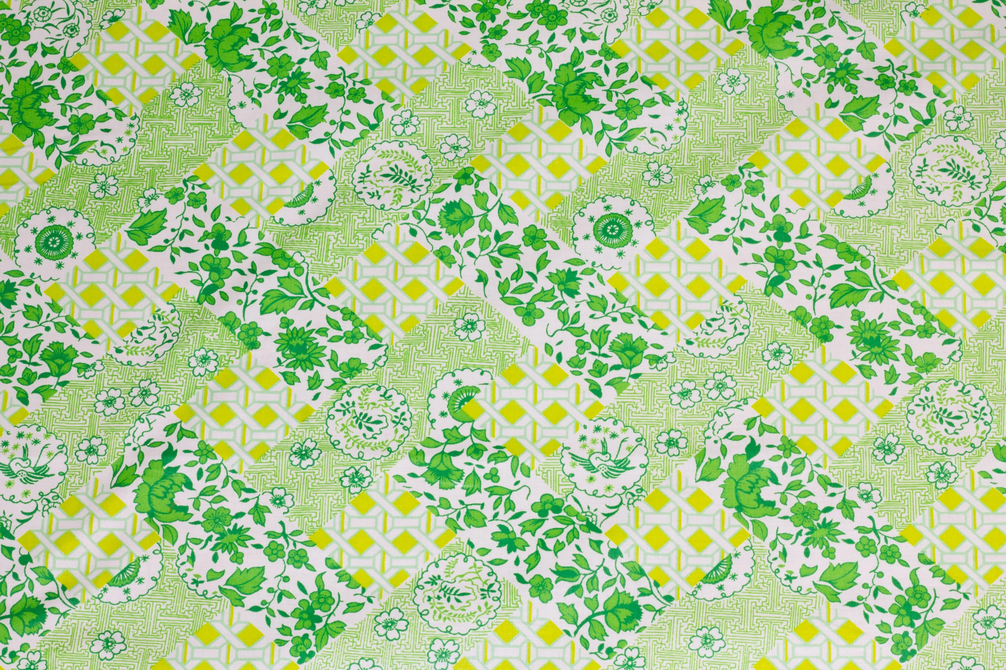 Green and White Floral Cotton