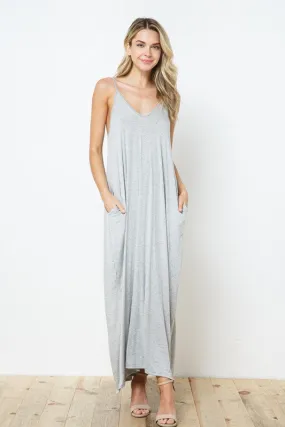 Grey Knit Open Shoulder V Neck Harem Maxi Dress