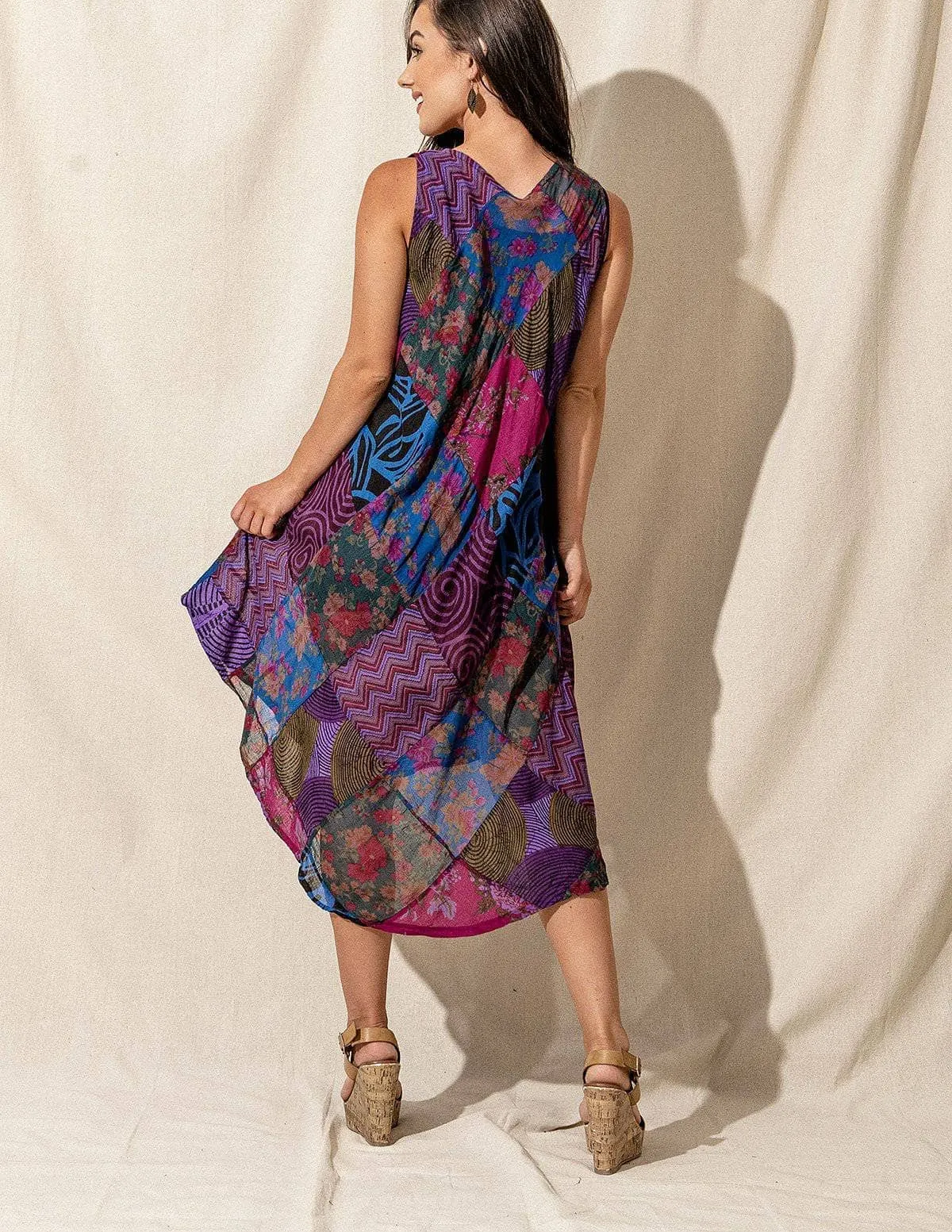 India Patchwork Tunic Dress - Blue Iris Only