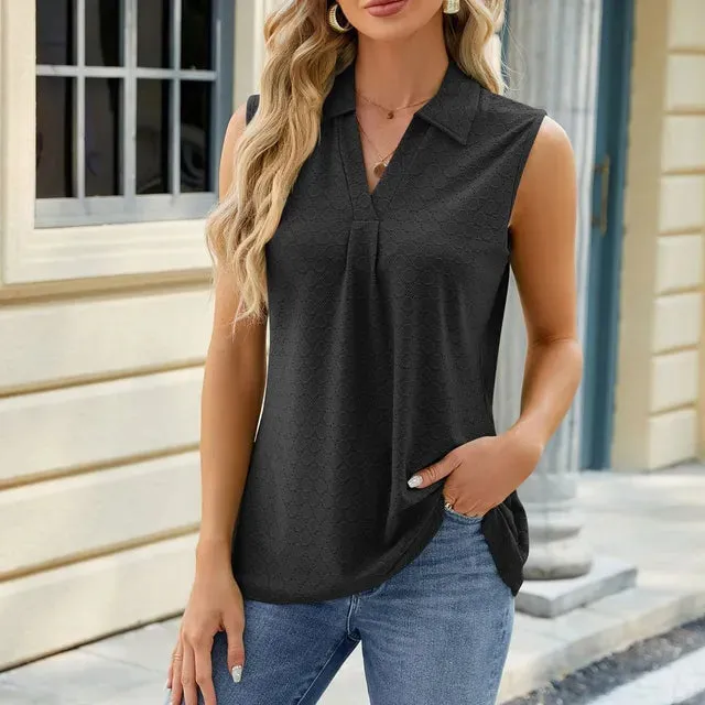 Ivyshape | Casual Sleeveless Blouse Top for Women