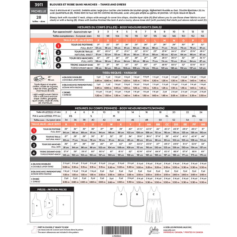 Jalie Pattern 3911 - MICHELLE - Tanks and Dress