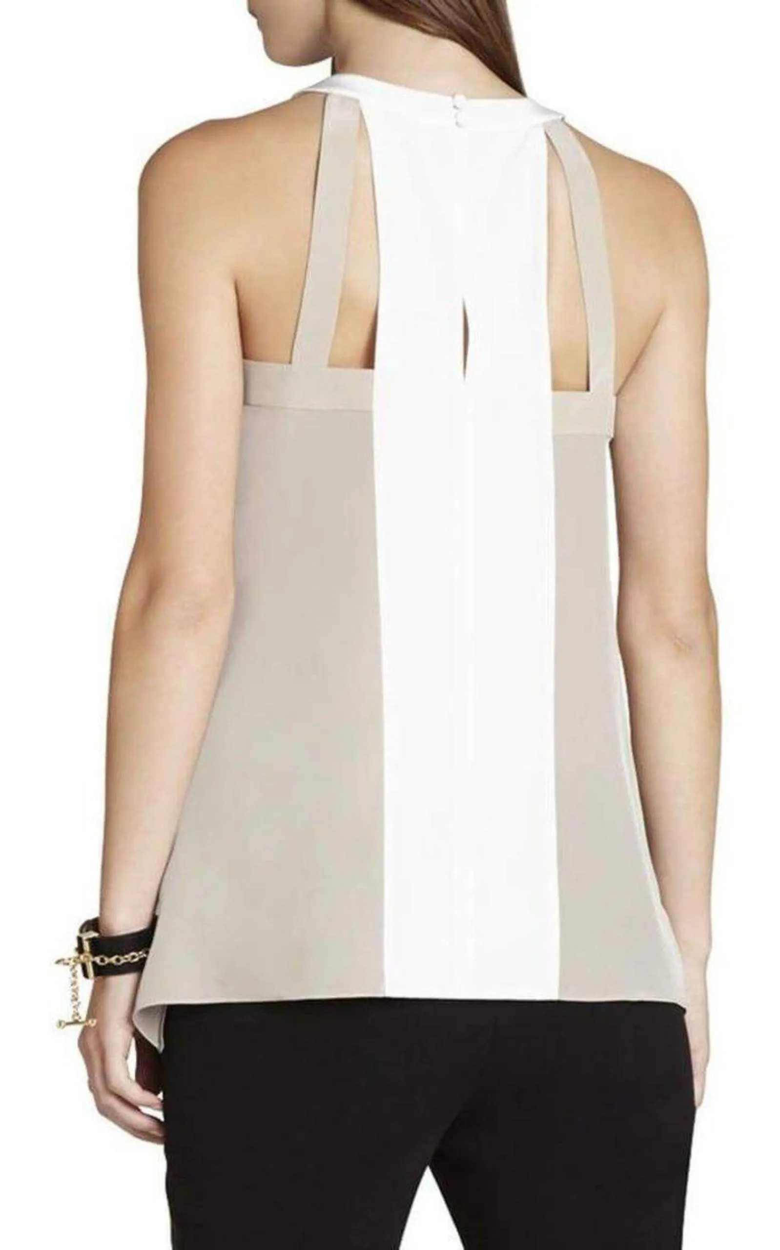 Kayli Silk Color-Blocked Cutout Top