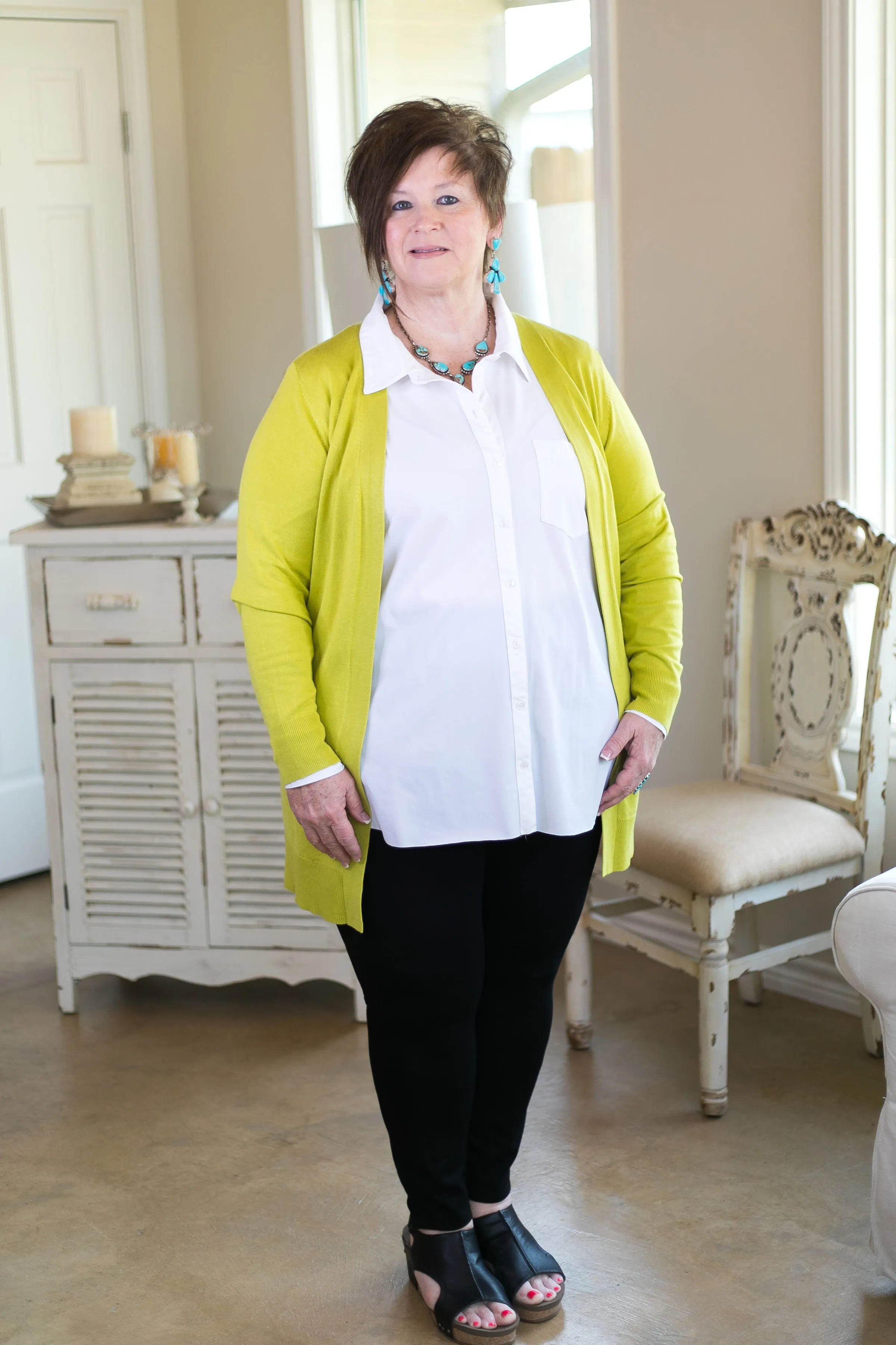 Last Chance Size Small | Beat The Chill Basic Knit Cardigan in Lime Green