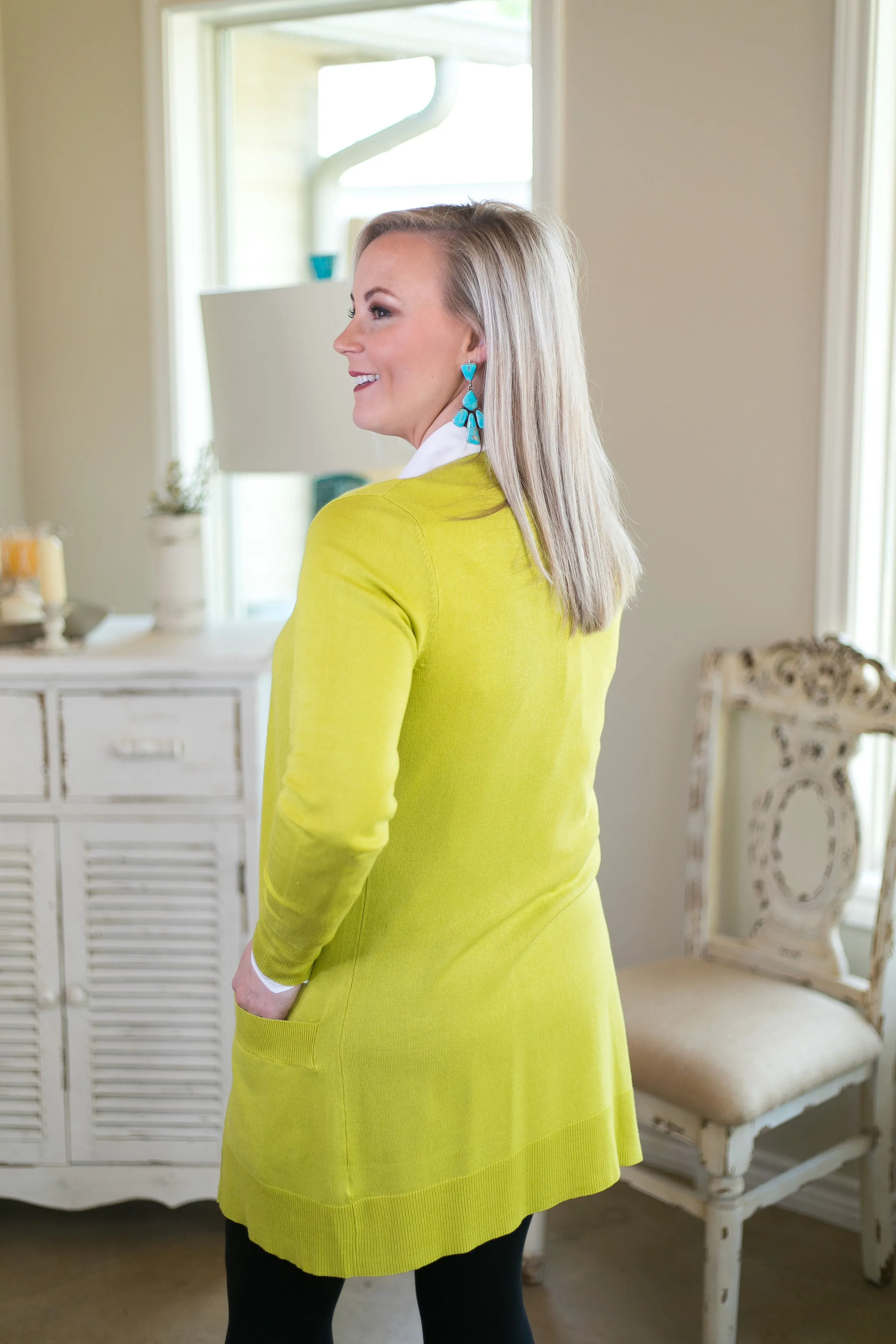 Last Chance Size Small | Beat The Chill Basic Knit Cardigan in Lime Green