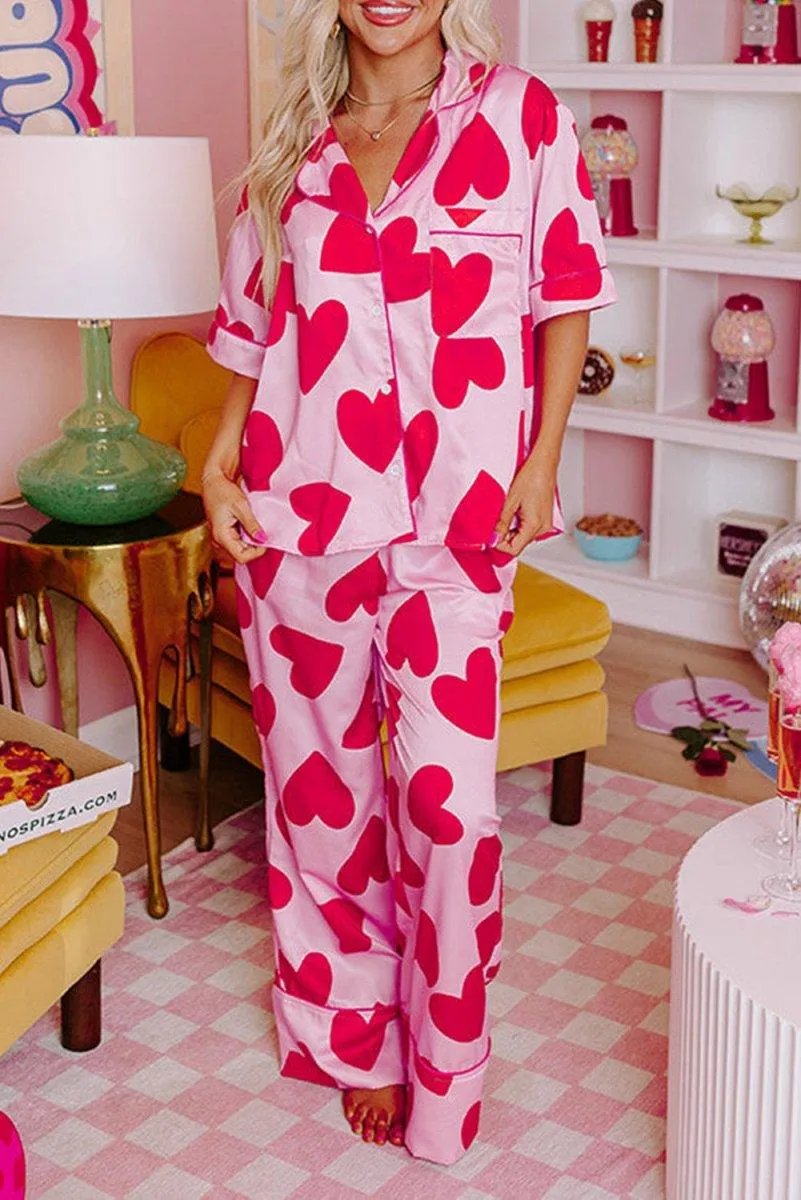 Love Hearts Valentines Pants Pajamas Set